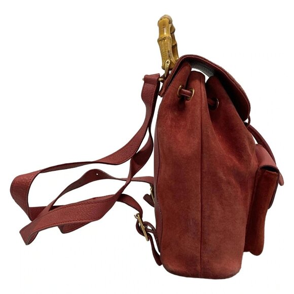 Authentic GUCCI Bamboo Red Suede Leather Backpack br343-112025 - Picture 4 of 10